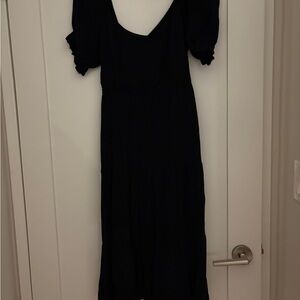 Abercrombie & Fitch Black Puff Sleeve Midi Dress